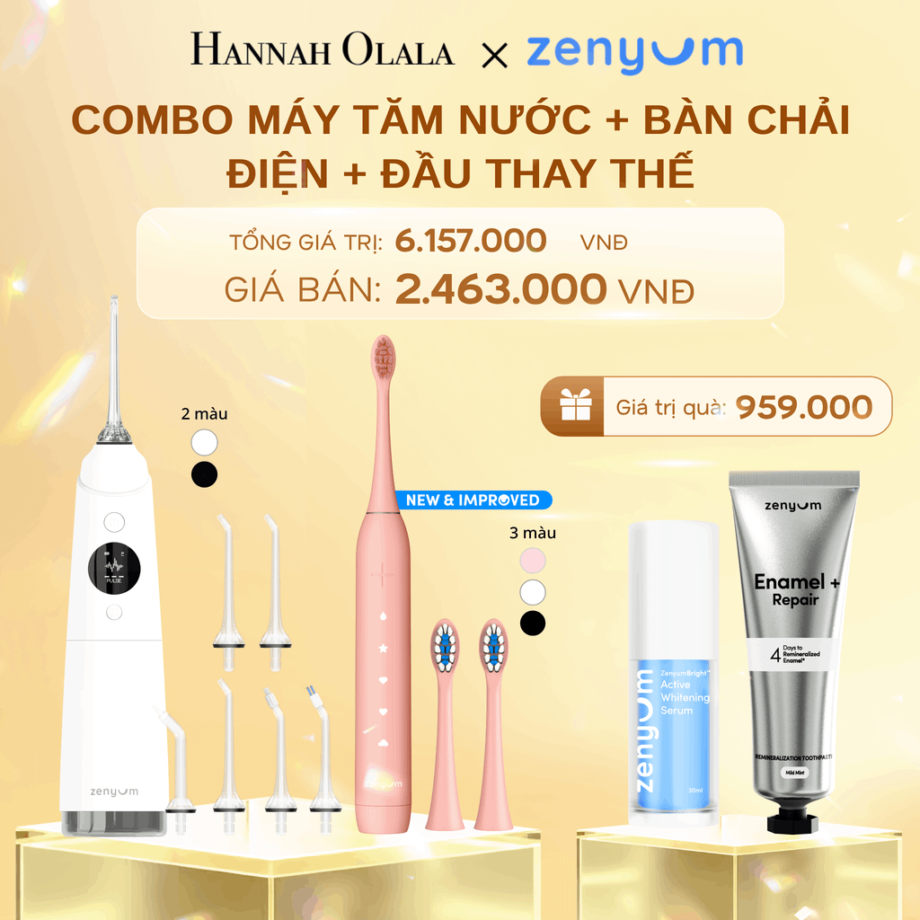  DEAL 3: BỘ MÁY TĂM NƯỚC ZENYUM PRO + 6 ĐẦU THAY+ BÀN CHẢI ĐIỆN ZENYUM SONIC 2.0 + 2 ĐẦU THAY ÊM DỊU 