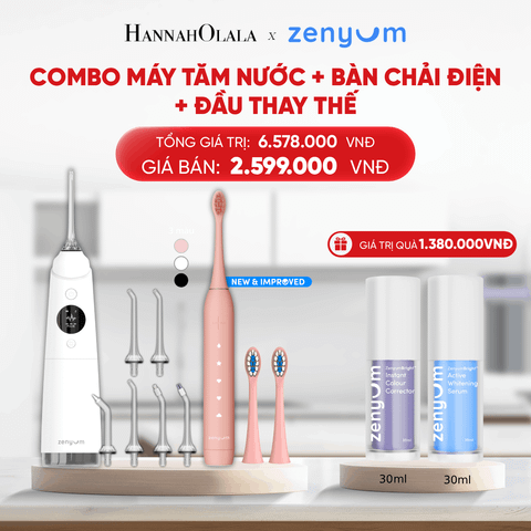  DEAL 3: BỘ MÁY TĂM NƯỚC ZENYUM PRO + 6 ĐẦU THAY+ BÀN CHẢI ĐIỆN ZENYUM SONIC 2.0 + 2 ĐẦU THAY ÊM DỊU 