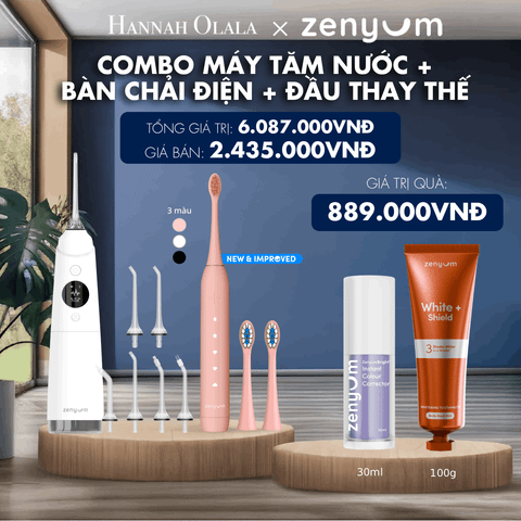  M183_DEAL 3: BỘ MÁY TĂM NƯỚC ZENYUM PRO + 6 ĐẦU THAY+ BÀN CHẢI ĐIỆN ZENYUM SONIC 2.0 + 2 ĐẦU THAY ÊM DỊU 