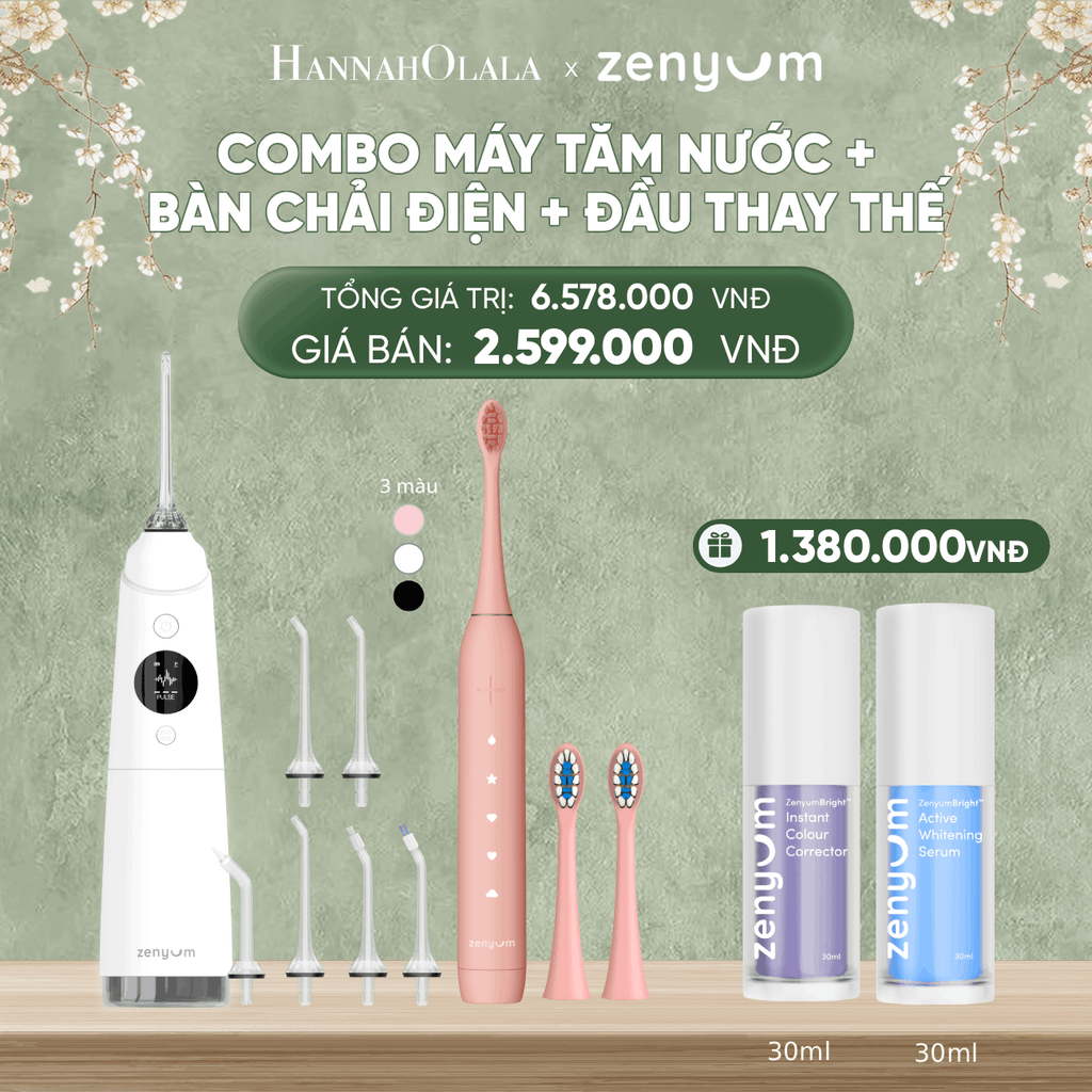  DEAL 3: BỘ MÁY TĂM NƯỚC ZENYUM PRO + 6 ĐẦU THAY+ BÀN CHẢI ĐIỆN ZENYUM SONIC 2.0 + 2 ĐẦU THAY ÊM DỊU 