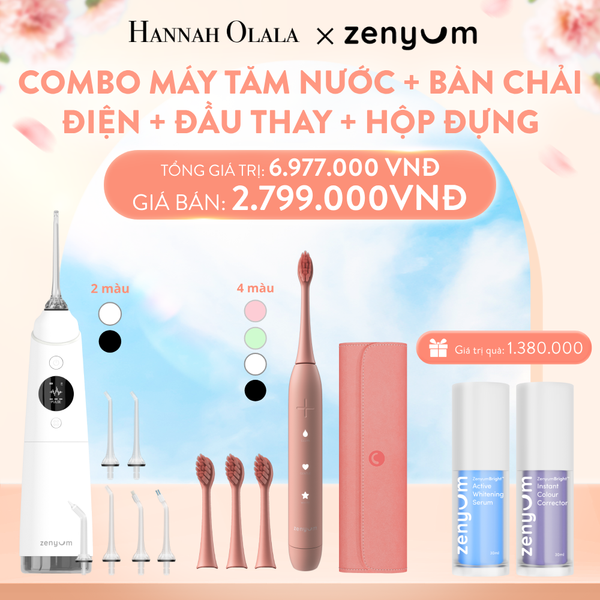  A1009_DEAL 3: BỘ MÁY TĂM NƯỚC ZENYUM PRO + 6 ĐẦU THAY THẾ + BÀN CHẢI ĐIỆN ZENYUM SONIC + 3 ĐẦU THAY TIÊU CHUẨN + HỘP ĐỰNG BÀN CHẢI ĐIỆN ZENYUM SONIC 