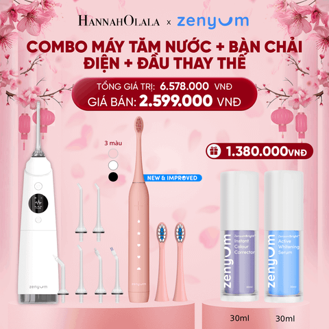  DEAL 3: BỘ MÁY TĂM NƯỚC ZENYUM PRO + 6 ĐẦU THAY+ BÀN CHẢI ĐIỆN ZENYUM SONIC 2.0 + 2 ĐẦU THAY ÊM DỊU 