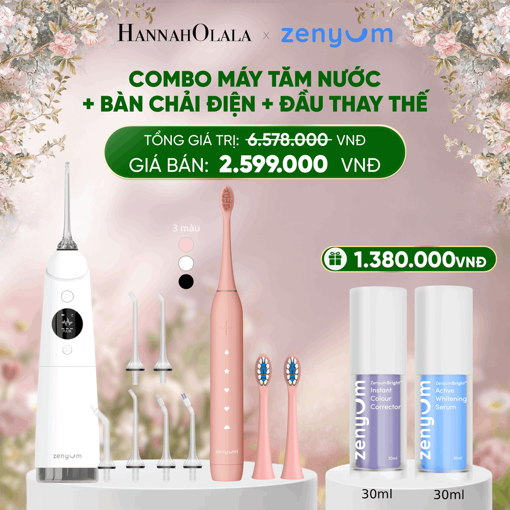  DEAL 3: COMBO MÁY TĂM NƯỚC ZENYUM PRO + 6 ĐẦU THAY+ BÀN CHẢI ĐIỆN ZENYUM SONIC 2.0 + 2 ĐẦU THAY ÊM DỊU 