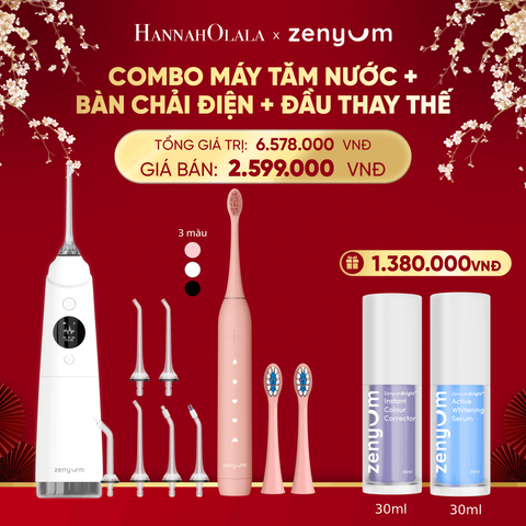  DEAL 3: COMBO MÁY TĂM NƯỚC ZENYUM PRO + 6 ĐẦU THAY+ BÀN CHẢI ĐIỆN ZENYUM SONIC 2.0 + 2 ĐẦU THAY ÊM DỊU 