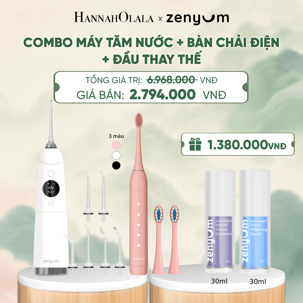  COMBO MÁY TĂM NƯỚC ZENYUM PRO + 6 ĐẦU THAY+ BÀN CHẢI ĐIỆN ZENYUM SONIC 2.0 + 2 ĐẦU THAY ÊM DỊU - A329 