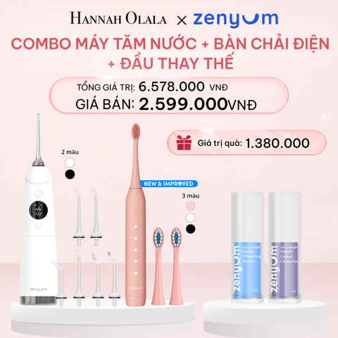  E956_DEAL 3: BỘ MÁY TĂM NƯỚC ZENYUM PRO + 6 ĐẦU THAY+ BÀN CHẢI ĐIỆN ZENYUM SONIC MỚI 2.0 + 2 ĐẦU THAY ÊM DỊU 