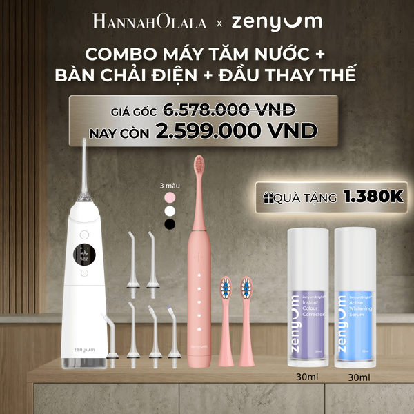  B264_DEAL 3: COMBO MÁY TĂM NƯỚC ZENYUM PRO + 6 ĐẦU THAY+ BÀN CHẢI ĐIỆN ZENYUM SONIC 2.0 + 2 ĐẦU THAY ÊM DỊU 