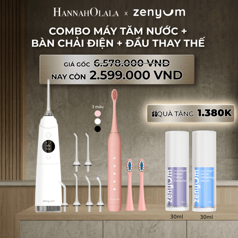  DEAL 3: COMBO MÁY TĂM NƯỚC ZENYUM PRO + 6 ĐẦU THAY+ BÀN CHẢI ĐIỆN ZENYUM SONIC 2.0 + 2 ĐẦU THAY ÊM DỊU 