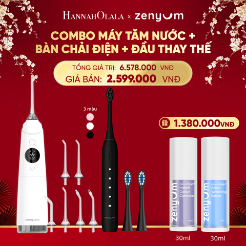  DEAL 3: COMBO MÁY TĂM NƯỚC ZENYUM PRO + 6 ĐẦU THAY+ BÀN CHẢI ĐIỆN ZENYUM SONIC 2.0 + 2 ĐẦU THAY ÊM DỊU 
