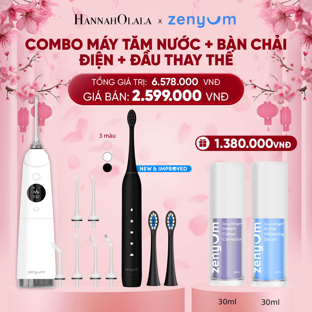  DEAL 3: BỘ MÁY TĂM NƯỚC ZENYUM PRO + 6 ĐẦU THAY+ BÀN CHẢI ĐIỆN ZENYUM SONIC 2.0 + 2 ĐẦU THAY ÊM DỊU 