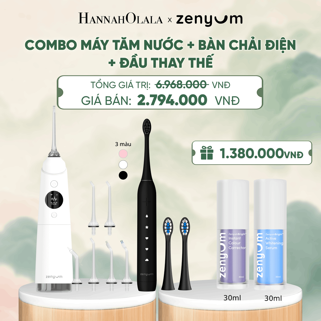  COMBO MÁY TĂM NƯỚC ZENYUM PRO + 6 ĐẦU THAY+ BÀN CHẢI ĐIỆN ZENYUM SONIC 2.0 + 2 ĐẦU THAY ÊM DỊU - A329 