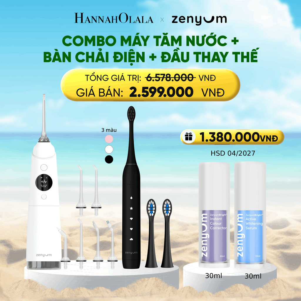  DEAL 3: COMBO MÁY TĂM NƯỚC ZENYUM PRO + 6 ĐẦU THAY+ BÀN CHẢI ĐIỆN ZENYUM SONIC 2.0 + 2 ĐẦU THAY ÊM DỊU 