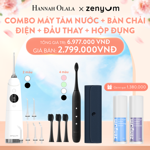  A1009_DEAL 3: BỘ MÁY TĂM NƯỚC ZENYUM PRO + 6 ĐẦU THAY THẾ + BÀN CHẢI ĐIỆN ZENYUM SONIC + 3 ĐẦU THAY TIÊU CHUẨN + HỘP ĐỰNG BÀN CHẢI ĐIỆN ZENYUM SONIC 