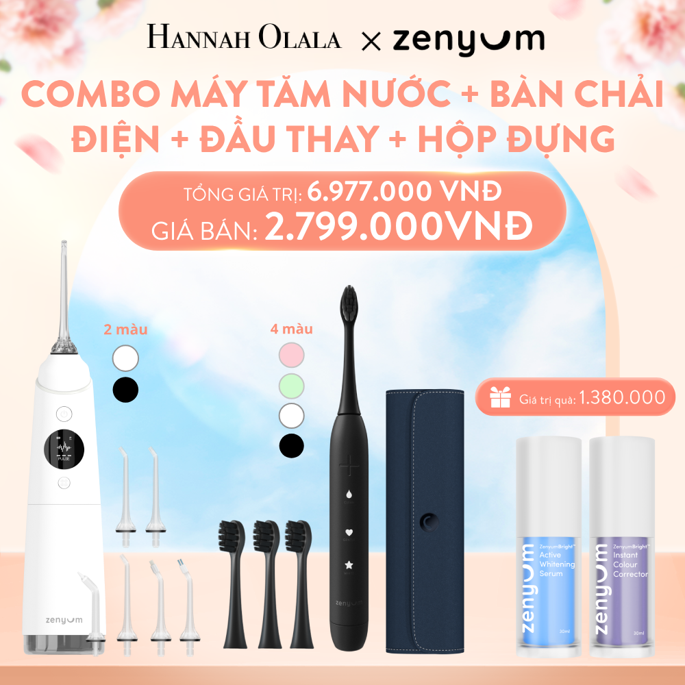  A1009_DEAL 3: BỘ MÁY TĂM NƯỚC ZENYUM PRO + 6 ĐẦU THAY THẾ + BÀN CHẢI ĐIỆN ZENYUM SONIC + 3 ĐẦU THAY TIÊU CHUẨN + HỘP ĐỰNG BÀN CHẢI ĐIỆN ZENYUM SONIC 