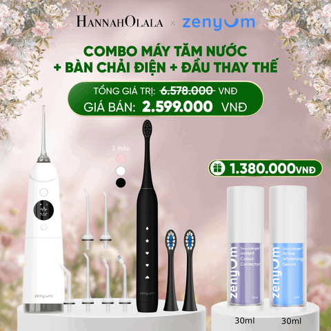  DEAL 3: COMBO MÁY TĂM NƯỚC ZENYUM PRO + 6 ĐẦU THAY+ BÀN CHẢI ĐIỆN ZENYUM SONIC 2.0 + 2 ĐẦU THAY ÊM DỊU 