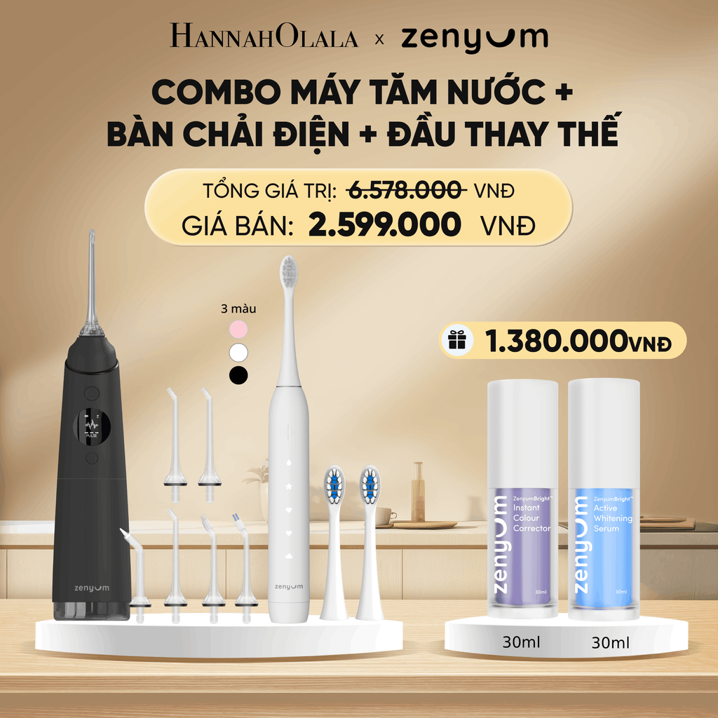  DEAL 3: BỘ MÁY TĂM NƯỚC ZENYUM PRO + 6 ĐẦU THAY+ BÀN CHẢI ĐIỆN ZENYUM SONIC 2.0 + 2 ĐẦU THAY ÊM DỊU 