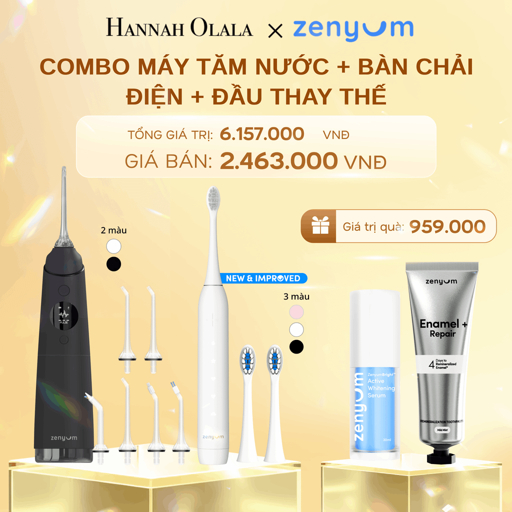  DEAL 3: BỘ MÁY TĂM NƯỚC ZENYUM PRO + 6 ĐẦU THAY+ BÀN CHẢI ĐIỆN ZENYUM SONIC 2.0 + 2 ĐẦU THAY ÊM DỊU 