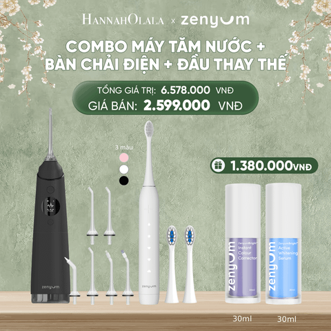  DEAL 3: BỘ MÁY TĂM NƯỚC ZENYUM PRO + 6 ĐẦU THAY+ BÀN CHẢI ĐIỆN ZENYUM SONIC 2.0 + 2 ĐẦU THAY ÊM DỊU 