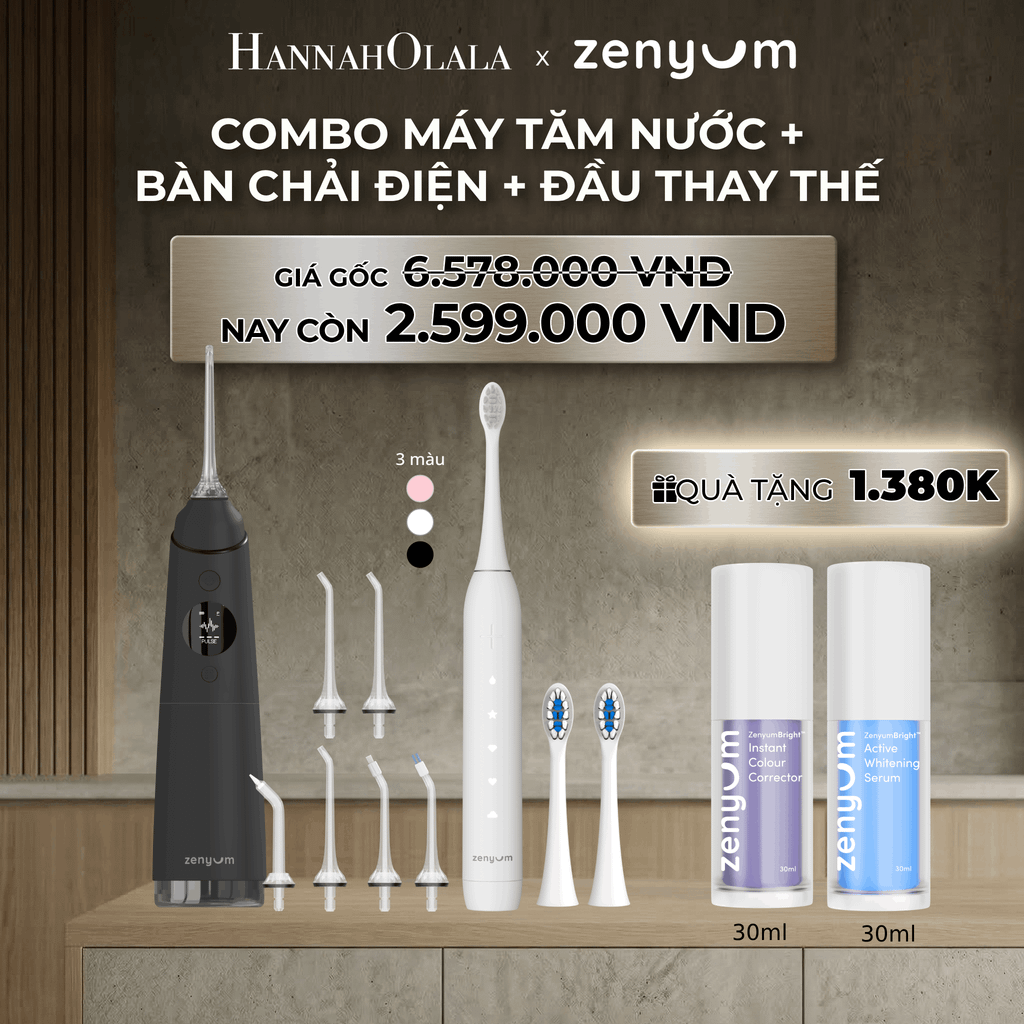  DEAL 3: COMBO MÁY TĂM NƯỚC ZENYUM PRO + 6 ĐẦU THAY+ BÀN CHẢI ĐIỆN ZENYUM SONIC 2.0 + 2 ĐẦU THAY ÊM DỊU 