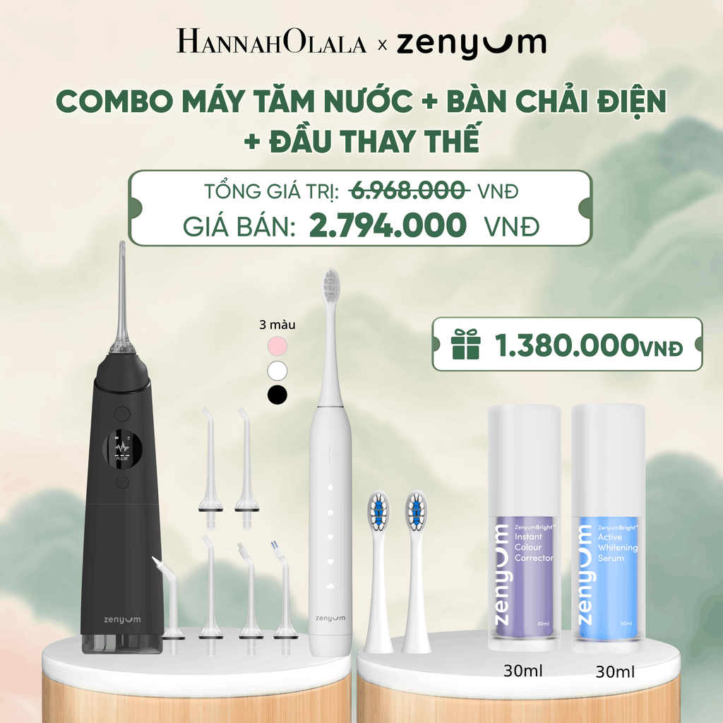  COMBO MÁY TĂM NƯỚC ZENYUM PRO + 6 ĐẦU THAY+ BÀN CHẢI ĐIỆN ZENYUM SONIC 2.0 + 2 ĐẦU THAY ÊM DỊU - A329 