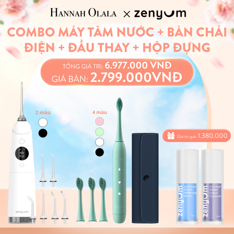  A1009_DEAL 3: BỘ MÁY TĂM NƯỚC ZENYUM PRO + 6 ĐẦU THAY THẾ + BÀN CHẢI ĐIỆN ZENYUM SONIC + 3 ĐẦU THAY TIÊU CHUẨN + HỘP ĐỰNG BÀN CHẢI ĐIỆN ZENYUM SONIC 