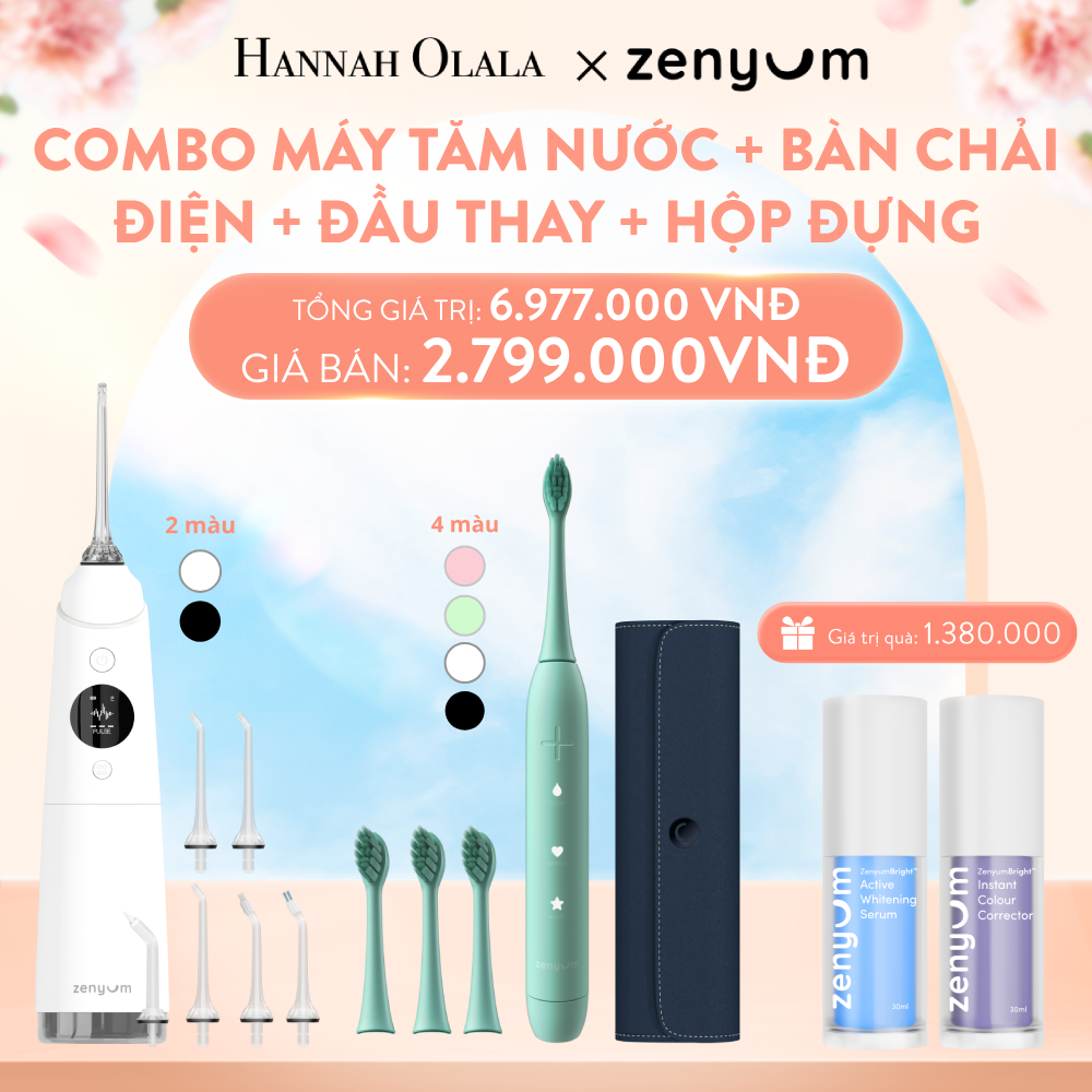  A1009_DEAL 3: BỘ MÁY TĂM NƯỚC ZENYUM PRO + 6 ĐẦU THAY THẾ + BÀN CHẢI ĐIỆN ZENYUM SONIC + 3 ĐẦU THAY TIÊU CHUẨN + HỘP ĐỰNG BÀN CHẢI ĐIỆN ZENYUM SONIC 