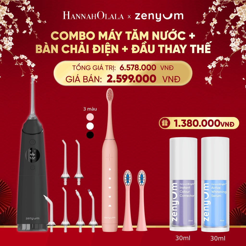  DEAL 3: COMBO MÁY TĂM NƯỚC ZENYUM PRO + 6 ĐẦU THAY+ BÀN CHẢI ĐIỆN ZENYUM SONIC 2.0 + 2 ĐẦU THAY ÊM DỊU 