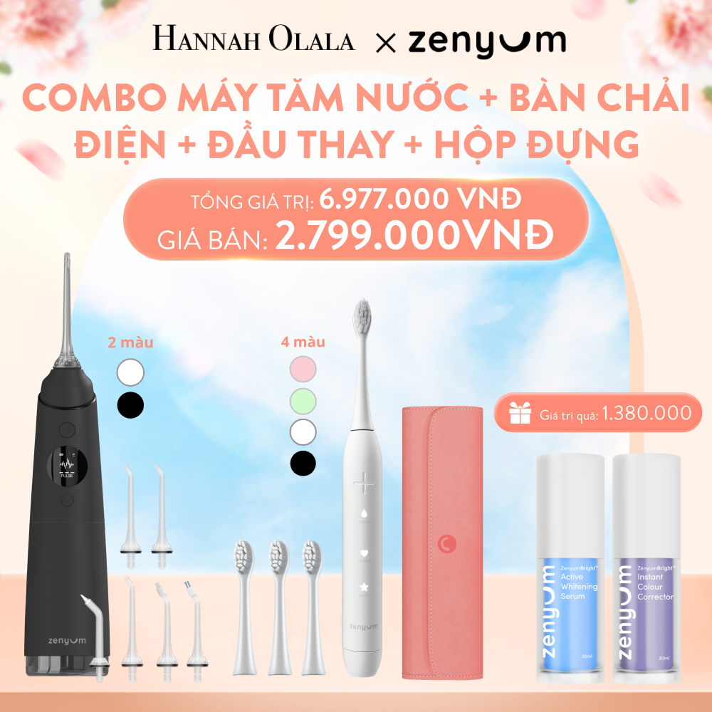  A1009_DEAL 3: BỘ MÁY TĂM NƯỚC ZENYUM PRO + 6 ĐẦU THAY THẾ + BÀN CHẢI ĐIỆN ZENYUM SONIC + 3 ĐẦU THAY TIÊU CHUẨN + HỘP ĐỰNG BÀN CHẢI ĐIỆN ZENYUM SONIC 