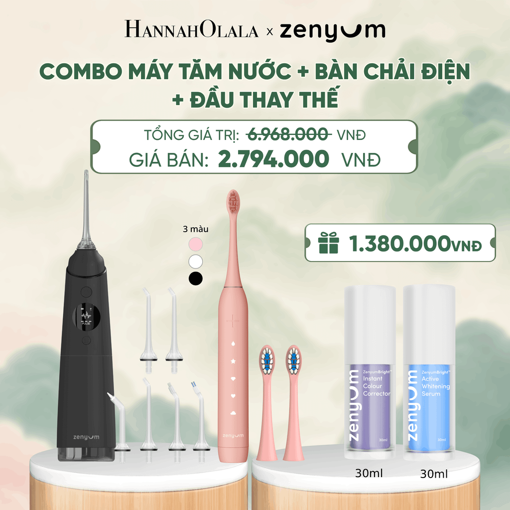  COMBO MÁY TĂM NƯỚC ZENYUM PRO + 6 ĐẦU THAY+ BÀN CHẢI ĐIỆN ZENYUM SONIC 2.0 + 2 ĐẦU THAY ÊM DỊU - A329 