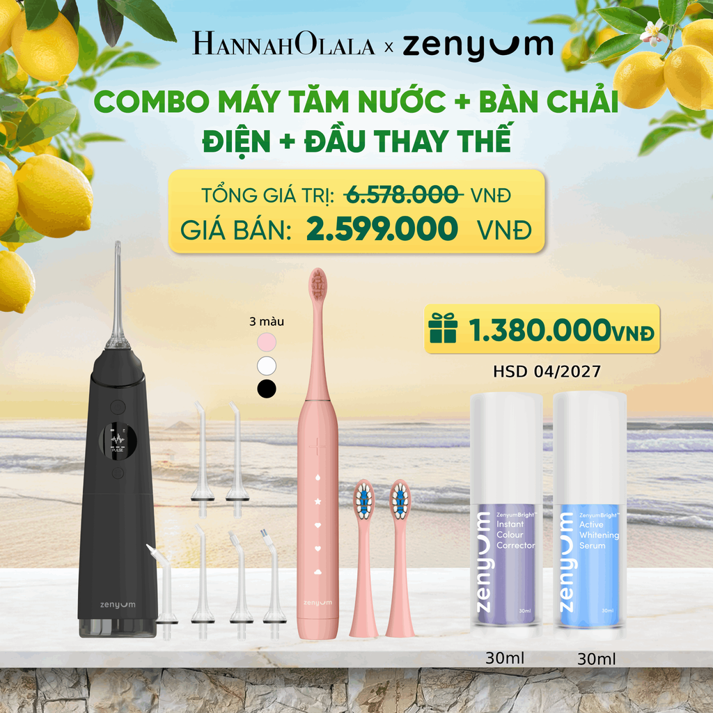  COMBO MÁY TĂM NƯỚC ZENYUM PRO + 6 ĐẦU THAY+ BÀN CHẢI ĐIỆN ZENYUM SONIC 2.0 + 2 ĐẦU THAY ÊM DỊU - A1548 