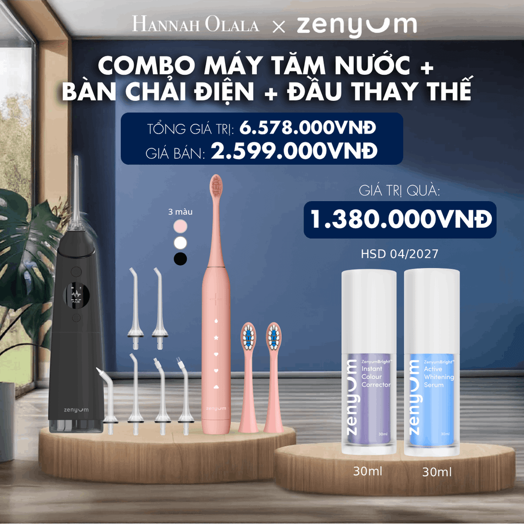  DEAL 3: COMBO MÁY TĂM NƯỚC ZENYUM PRO + 6 ĐẦU THAY+ BÀN CHẢI ĐIỆN ZENYUM SONIC 2.0 + 2 ĐẦU THAY ÊM DỊU 