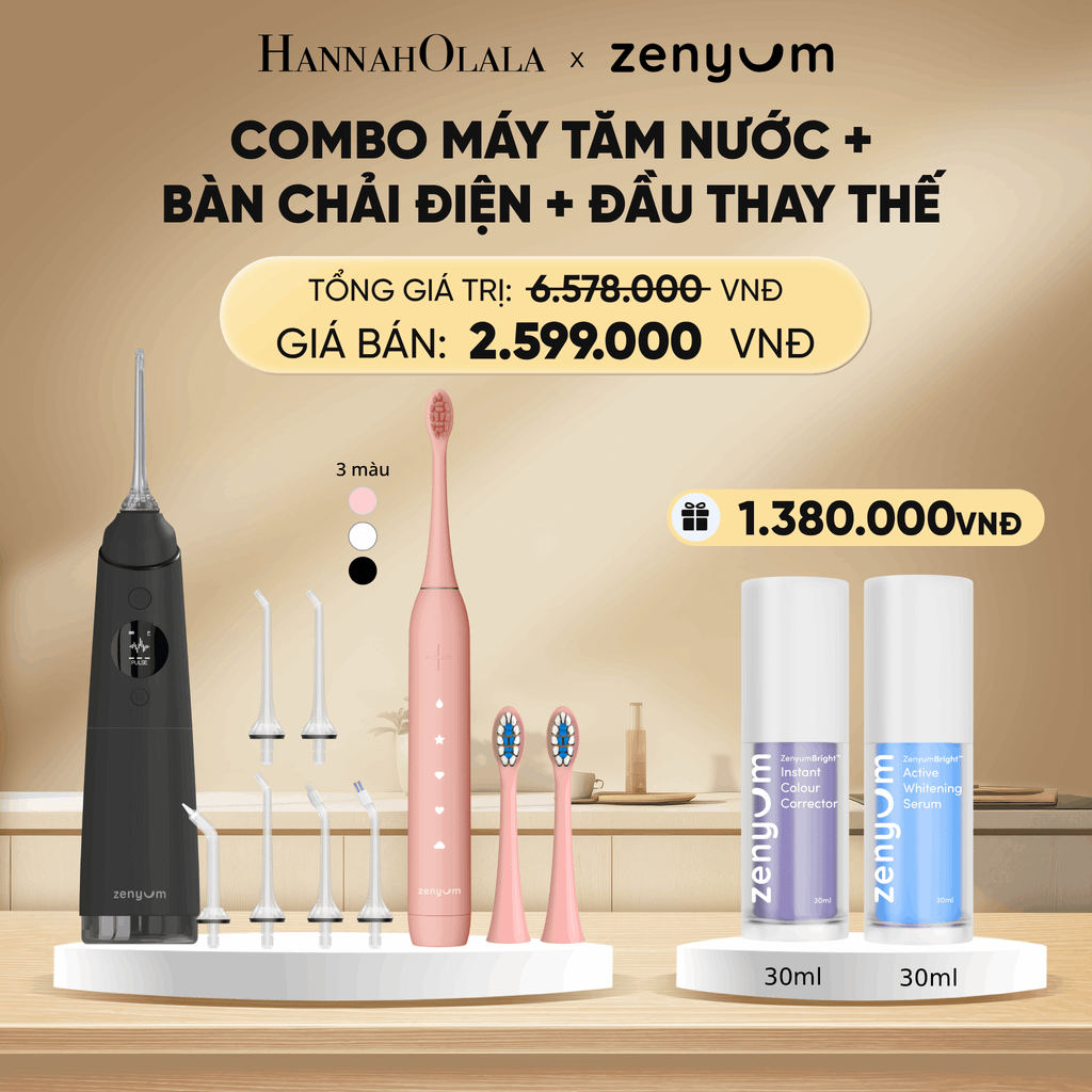  DEAL 3: BỘ MÁY TĂM NƯỚC ZENYUM PRO + 6 ĐẦU THAY+ BÀN CHẢI ĐIỆN ZENYUM SONIC 2.0 + 2 ĐẦU THAY ÊM DỊU 