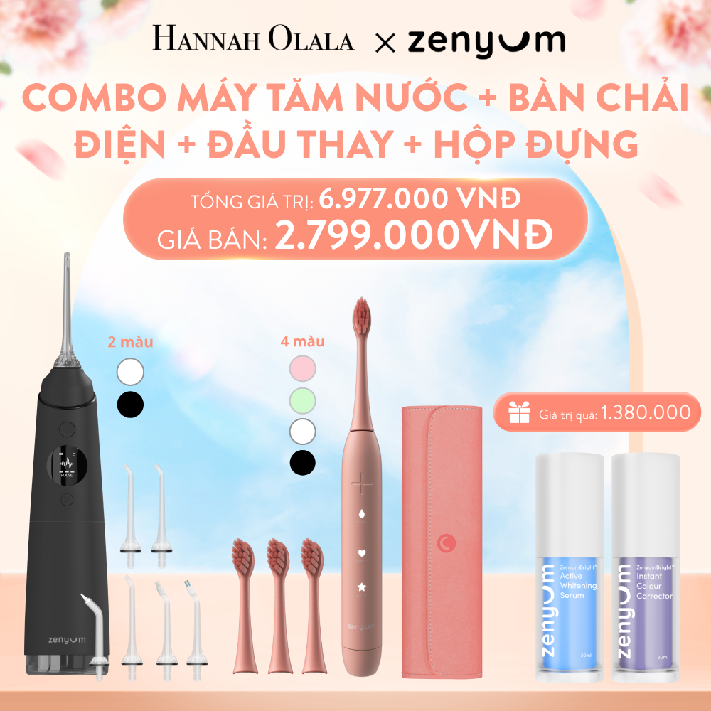  A1009_DEAL 3: BỘ MÁY TĂM NƯỚC ZENYUM PRO + 6 ĐẦU THAY THẾ + BÀN CHẢI ĐIỆN ZENYUM SONIC + 3 ĐẦU THAY TIÊU CHUẨN + HỘP ĐỰNG BÀN CHẢI ĐIỆN ZENYUM SONIC 