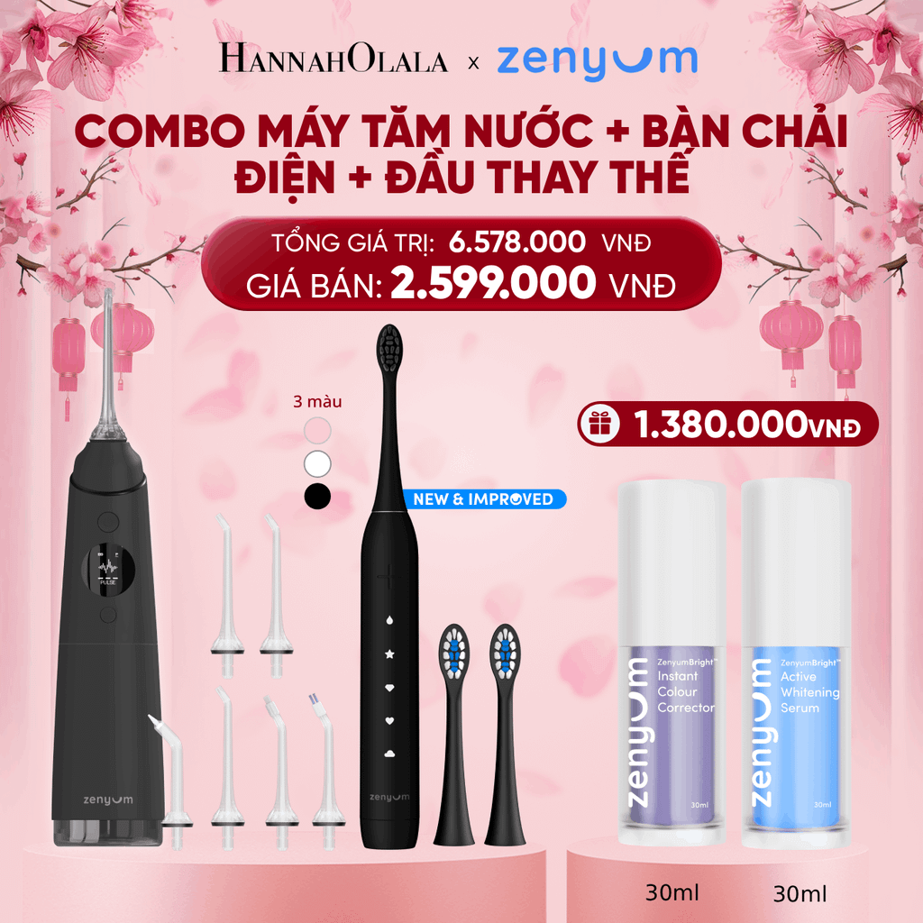  DEAL 3: BỘ MÁY TĂM NƯỚC ZENYUM PRO + 6 ĐẦU THAY+ BÀN CHẢI ĐIỆN ZENYUM SONIC 2.0 + 2 ĐẦU THAY ÊM DỊU 