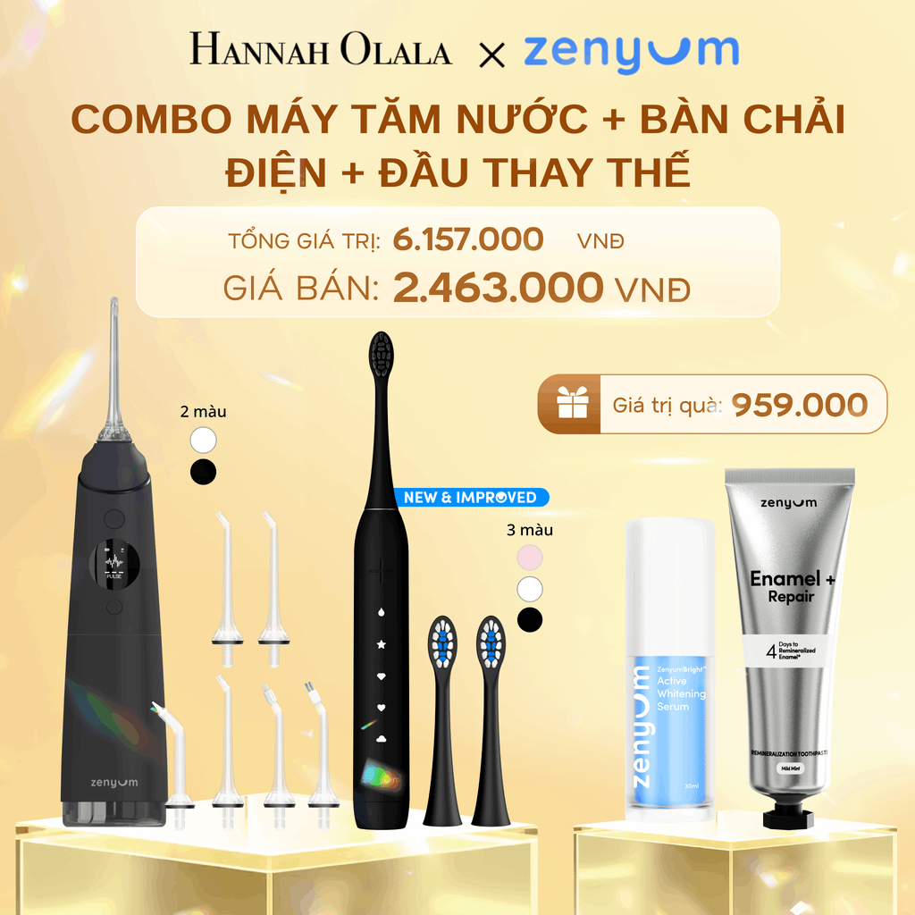  DEAL 3: BỘ MÁY TĂM NƯỚC ZENYUM PRO + 6 ĐẦU THAY+ BÀN CHẢI ĐIỆN ZENYUM SONIC 2.0 + 2 ĐẦU THAY ÊM DỊU 