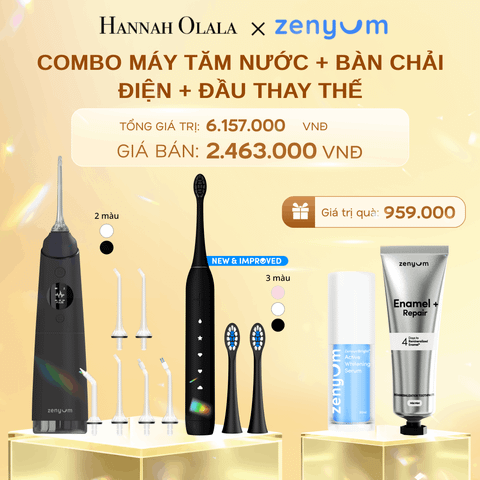  DEAL 3: BỘ MÁY TĂM NƯỚC ZENYUM PRO + 6 ĐẦU THAY+ BÀN CHẢI ĐIỆN ZENYUM SONIC 2.0 + 2 ĐẦU THAY ÊM DỊU 