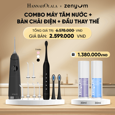  DEAL 3: BỘ MÁY TĂM NƯỚC ZENYUM PRO + 6 ĐẦU THAY+ BÀN CHẢI ĐIỆN ZENYUM SONIC 2.0 + 2 ĐẦU THAY ÊM DỊU 