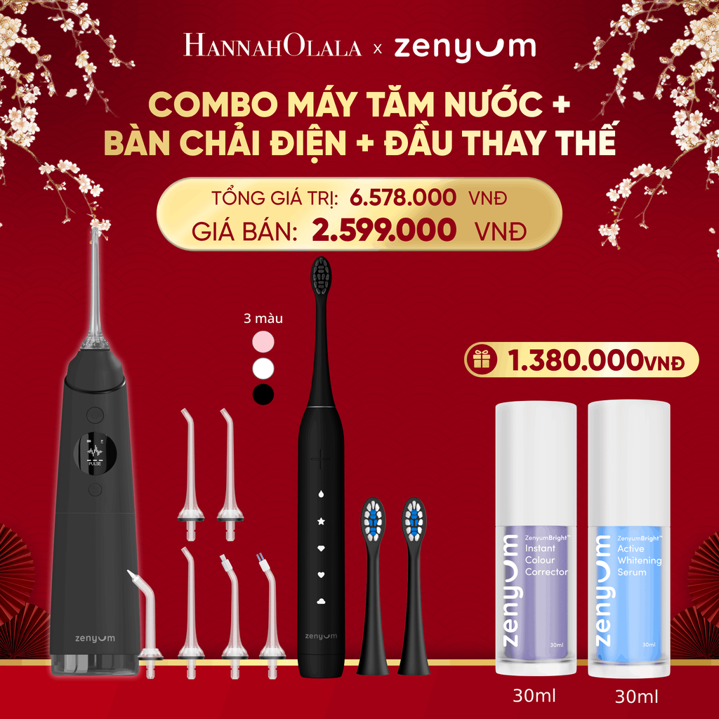  DEAL 3: COMBO MÁY TĂM NƯỚC ZENYUM PRO + 6 ĐẦU THAY+ BÀN CHẢI ĐIỆN ZENYUM SONIC 2.0 + 2 ĐẦU THAY ÊM DỊU 