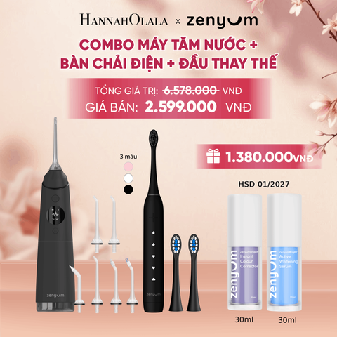  COMBO MÁY TĂM NƯỚC ZENYUM PRO + 6 ĐẦU THAY+ BÀN CHẢI ĐIỆN ZENYUM SONIC 2.0 + 2 ĐẦU THAY ÊM DỊU - A1928 