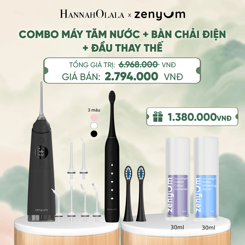  COMBO MÁY TĂM NƯỚC ZENYUM PRO + 6 ĐẦU THAY+ BÀN CHẢI ĐIỆN ZENYUM SONIC 2.0 + 2 ĐẦU THAY ÊM DỊU - A329 