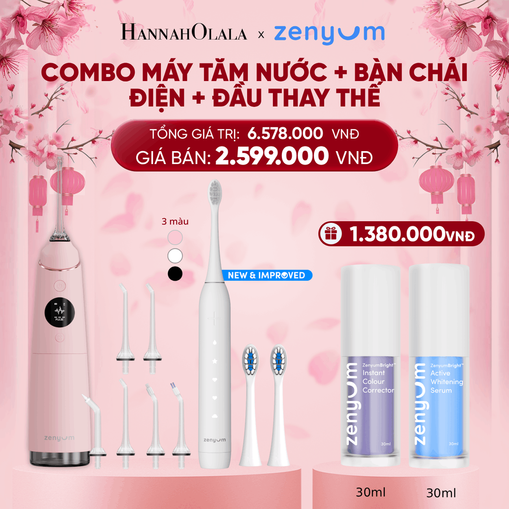  DEAL 3: BỘ MÁY TĂM NƯỚC ZENYUM PRO + 6 ĐẦU THAY+ BÀN CHẢI ĐIỆN ZENYUM SONIC 2.0 + 2 ĐẦU THAY ÊM DỊU 