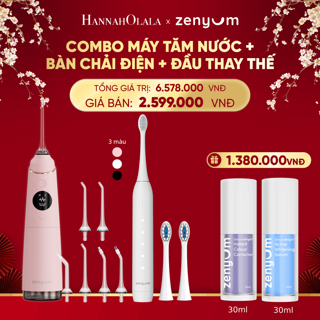  DEAL 3: COMBO MÁY TĂM NƯỚC ZENYUM PRO + 6 ĐẦU THAY+ BÀN CHẢI ĐIỆN ZENYUM SONIC 2.0 + 2 ĐẦU THAY ÊM DỊU 