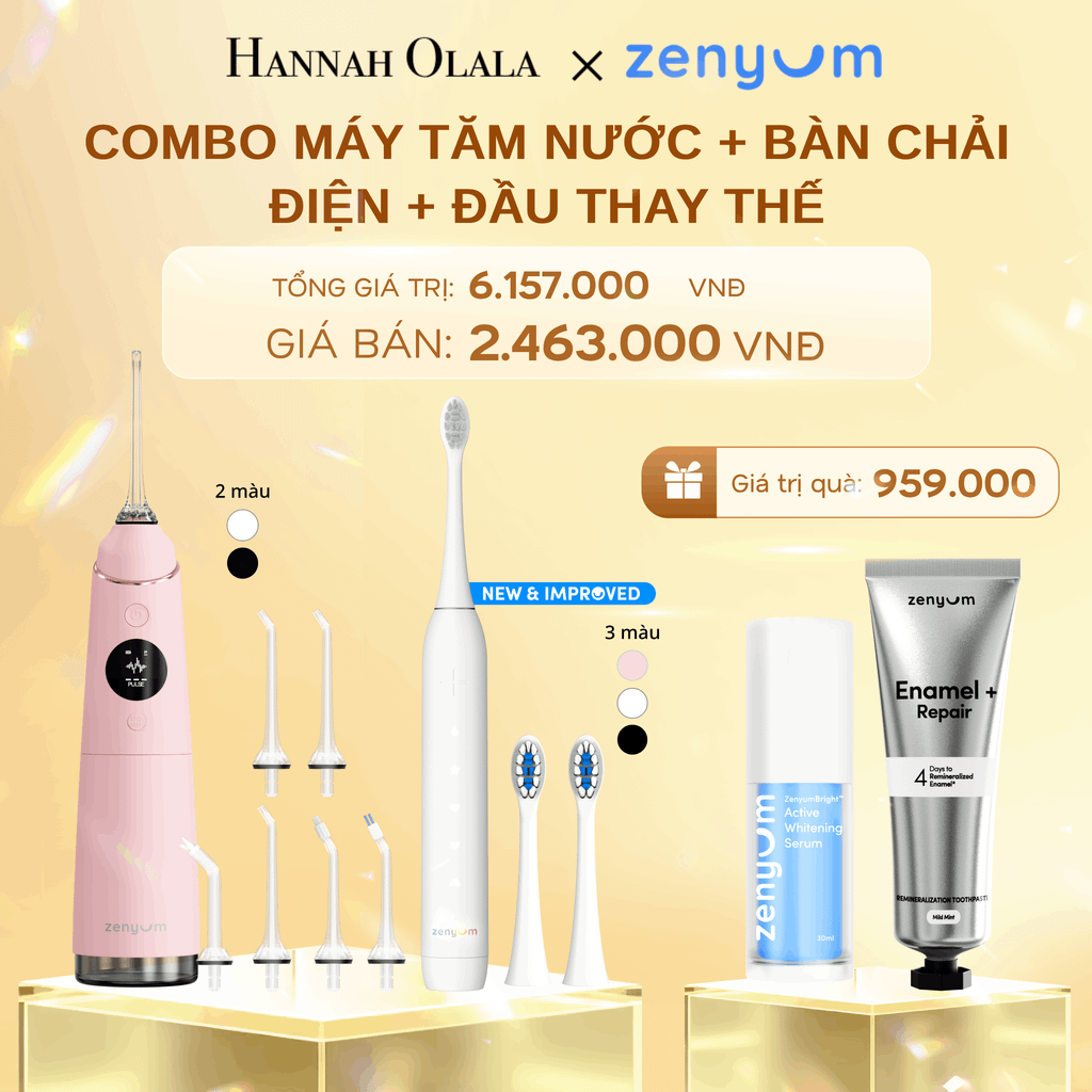  DEAL 3: BỘ MÁY TĂM NƯỚC ZENYUM PRO + 6 ĐẦU THAY+ BÀN CHẢI ĐIỆN ZENYUM SONIC 2.0 + 2 ĐẦU THAY ÊM DỊU 