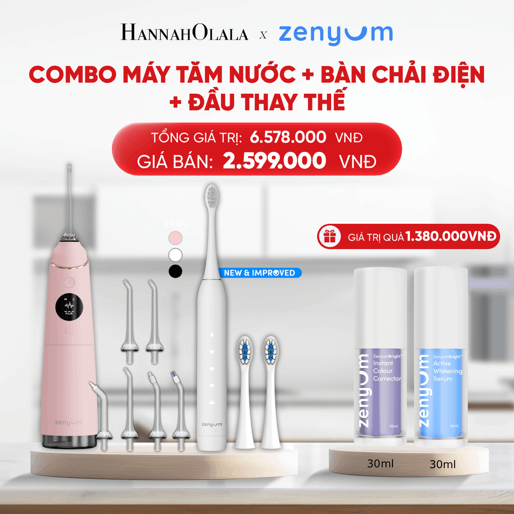  DEAL 3: BỘ MÁY TĂM NƯỚC ZENYUM PRO + 6 ĐẦU THAY+ BÀN CHẢI ĐIỆN ZENYUM SONIC 2.0 + 2 ĐẦU THAY ÊM DỊU 