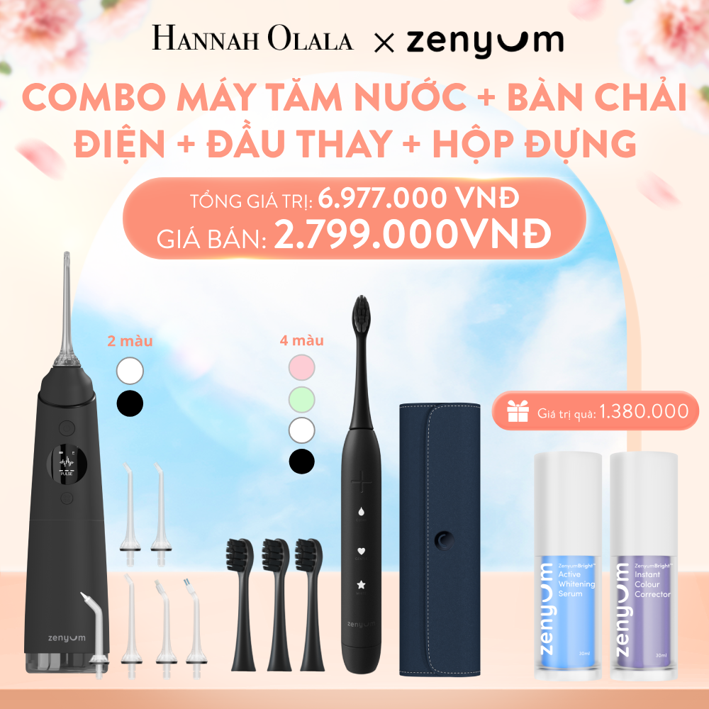  A1009_DEAL 3: BỘ MÁY TĂM NƯỚC ZENYUM PRO + 6 ĐẦU THAY THẾ + BÀN CHẢI ĐIỆN ZENYUM SONIC + 3 ĐẦU THAY TIÊU CHUẨN + HỘP ĐỰNG BÀN CHẢI ĐIỆN ZENYUM SONIC 