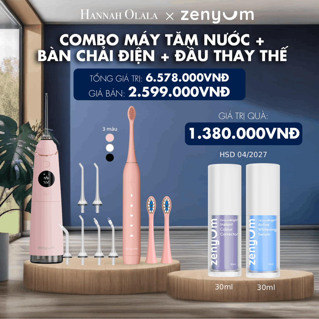 DEAL 3: COMBO MÁY TĂM NƯỚC ZENYUM PRO + 6 ĐẦU THAY+ BÀN CHẢI ĐIỆN ZENYUM SONIC 2.0 + 2 ĐẦU THAY ÊM DỊU 