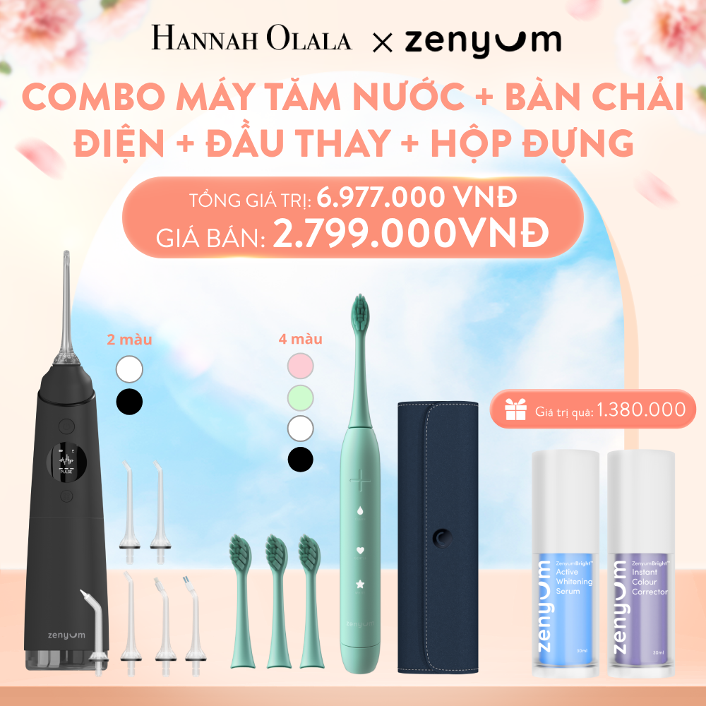  A1009_DEAL 3: BỘ MÁY TĂM NƯỚC ZENYUM PRO + 6 ĐẦU THAY THẾ + BÀN CHẢI ĐIỆN ZENYUM SONIC + 3 ĐẦU THAY TIÊU CHUẨN + HỘP ĐỰNG BÀN CHẢI ĐIỆN ZENYUM SONIC 