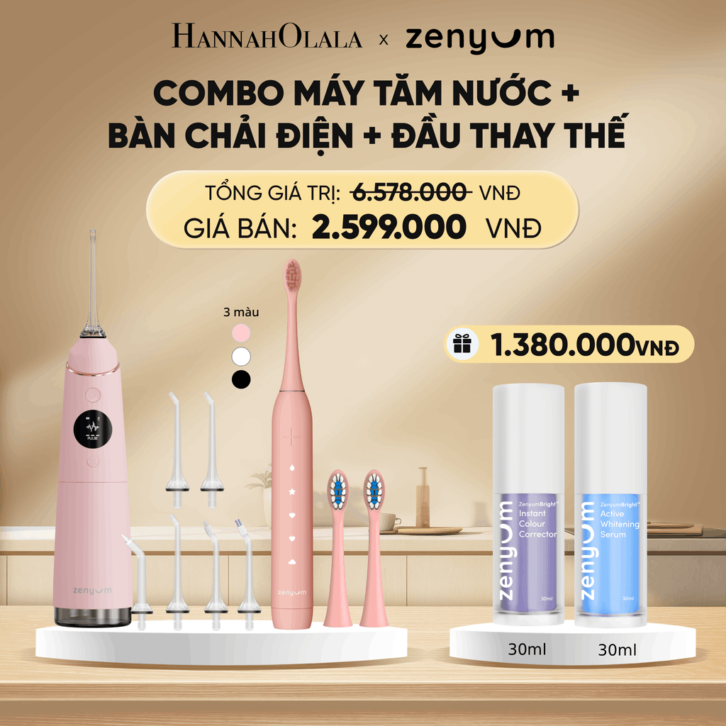  DEAL 3: BỘ MÁY TĂM NƯỚC ZENYUM PRO + 6 ĐẦU THAY+ BÀN CHẢI ĐIỆN ZENYUM SONIC 2.0 + 2 ĐẦU THAY ÊM DỊU 