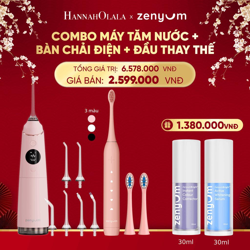  DEAL 3: COMBO MÁY TĂM NƯỚC ZENYUM PRO + 6 ĐẦU THAY+ BÀN CHẢI ĐIỆN ZENYUM SONIC 2.0 + 2 ĐẦU THAY ÊM DỊU 