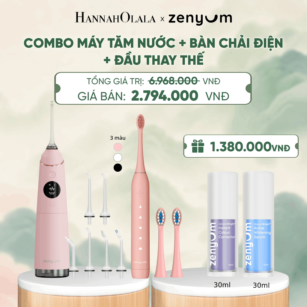  COMBO MÁY TĂM NƯỚC ZENYUM PRO + 6 ĐẦU THAY+ BÀN CHẢI ĐIỆN ZENYUM SONIC 2.0 + 2 ĐẦU THAY ÊM DỊU - A329 